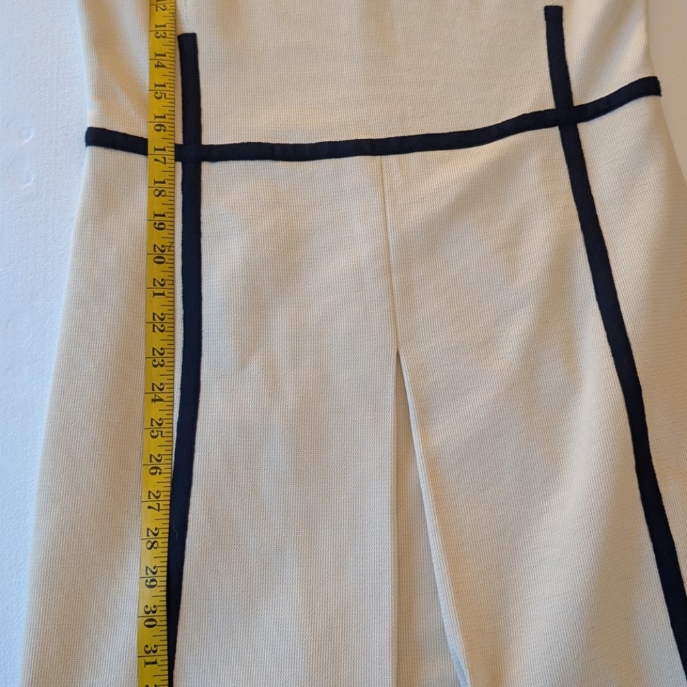 Tory Burch Addis Cream & Navy Sleeveless Tailored Dress | Size L - Picture 9 of 9
